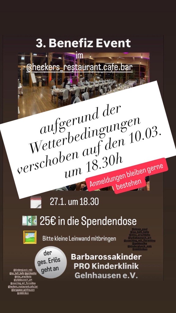 Benefizmalen verschoben